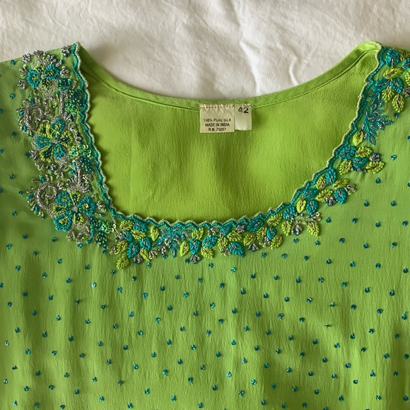 Indian 100% silk 3-piece shalwar/kameez/dupatta embroidered suit size 42/M - Picture 2 of 8